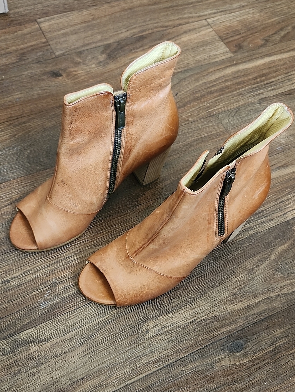 Paul Green Cayenne Brown Leather Peep-Toe Ankle Boots Booties - Sz 5.5UK/8US